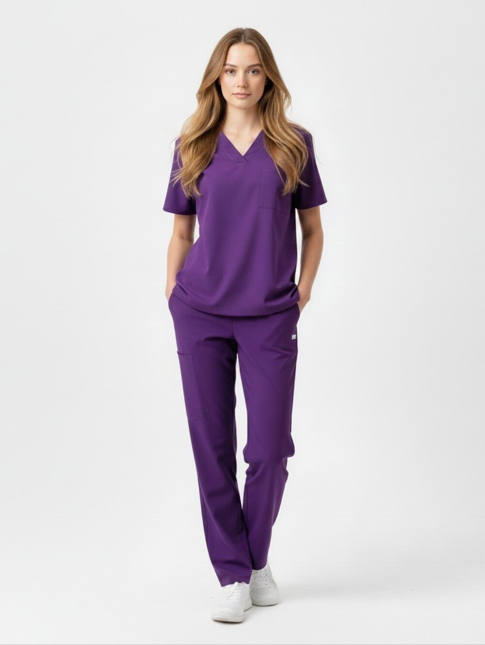 SB Scrubs Unisex Purple V-Neck Medical Scrub Top, One Picket. Soft, EUC, M